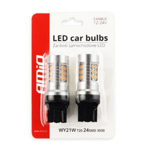 AVX-AM02393 Set becuri auto cu LED CANBUS, 3030, 24SMD, compatibil T20, 7440, WY21W, Portocaliu, 12V / 24V, destinat competitiilor auto sau off-road