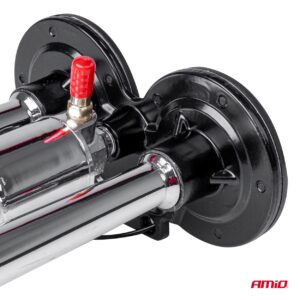 AVX-AM03617 Claxon Camion de tip "goarna", dublu, bitonal, finisaj cromat, alimentare 12V - 24V, 118 dB