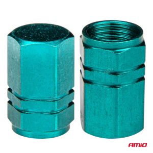 AVX-AM03632 Set 4 capacele auto pentru ventil, din aluminiu, model Hexagon, culoare Verde