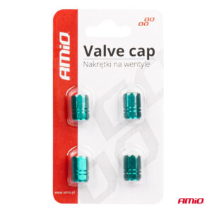 AVX-AM03632 Set 4 capacele auto pentru ventil, din aluminiu, model Hexagon, culoare Verde