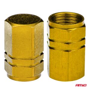 AVX-AM03633 Set 4 capacele auto pentru ventil, din aluminiu, model Hexagon, culoare Galben
