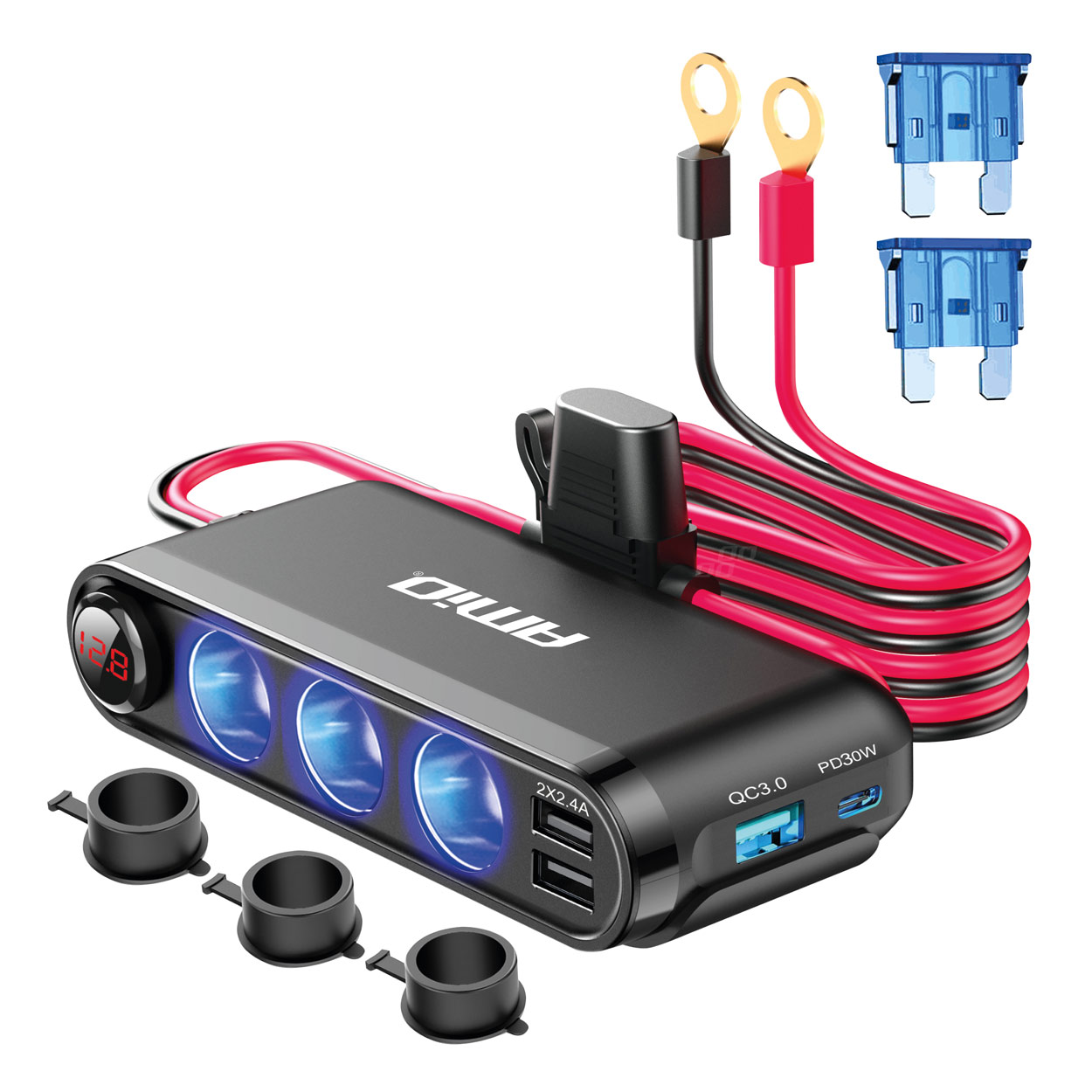 03782_01.jpg AVX-AM03782 Dispozitiv Auto Premium 3in1, Splitter Bricheta, Incarcator USB/USB-C, Voltmetru Digital, alimentare 12V-24V
