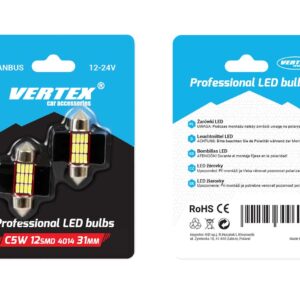 AVX-AM01631 Set becuri auto cu LED CANBUS sofit compatibil C5W 12 SMD 31mm Alb 12/24V, destinat competitiilor auto sau off-road