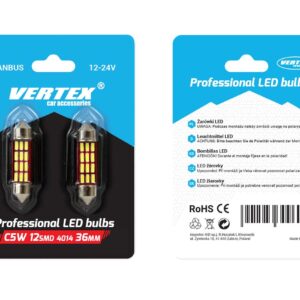 AVX-AM01632 Set becuri auto cu LED CANBUS sofit compatibil C5W 12 SMD 36mm Alb 12/24V, destinat competitiilor auto sau off-road