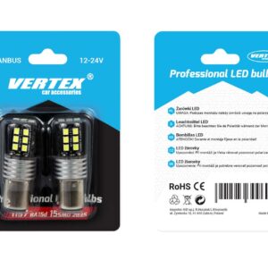AVX-AM01641 Set becuri auto cu LED CANBUS compatibil P21/5W BA15D 15 SMD 7.5W Alb 12/24V, destinat competitiilor auto sau off-road