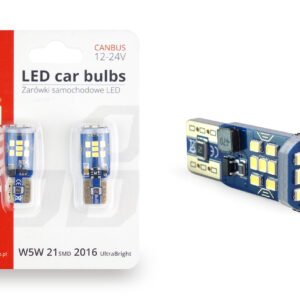 AVX-AM02445 Set becuri auto cu LED CANBUS UltraBright compatibil T10 W5W 21 SMD Alb 12V/24V, destinat competitiilor auto sau off-road