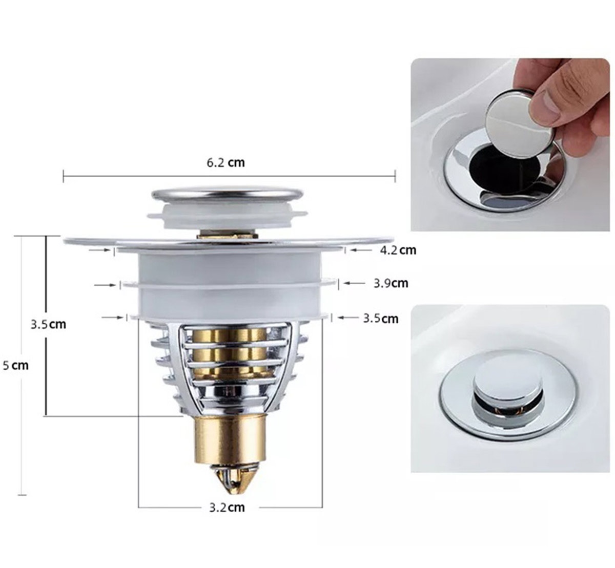 AG868_ag868_12.jpg AVX-AG868 Dop scurgere chiuveta, universal, deschidere cu click, material oțel, diametru exterior 62 mm, culoare Argintiu
