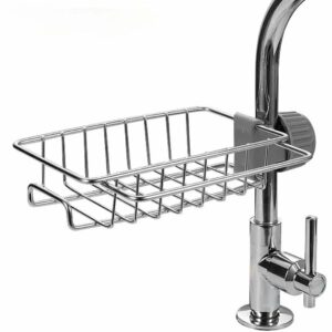 Raft organizator universal pentru bucatarie sau baie, montaj pe robinet, material otel, culoare Argintiu AVX-AG901 Raft organizator universal pentru bucatarie sau baie, montaj pe robinet, material otel, culoare Argintiu