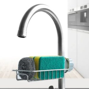 Raft organizator universal pentru bucatarie sau baie, montaj pe robinet, material otel, culoare Argintiu AVX-AG901 Raft organizator universal pentru bucatarie sau baie, montaj pe robinet, material otel, culoare Argintiu