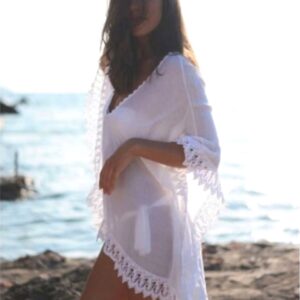 AVX-BQ49 Tunica, Rochie de plaja aerisita, ușoara și delicata, culoare Alba, dimensiune Universala