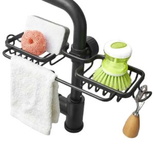 AVX-DA122 Raft organizator dublu, universal pentru bucatarie sau baie, montaj pe robinet, material otel, culoare Neagra