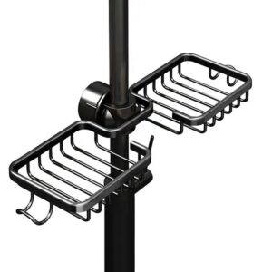 AVX-DA122 Raft organizator dublu, universal pentru bucatarie sau baie, montaj pe robinet, material otel, culoare Neagra