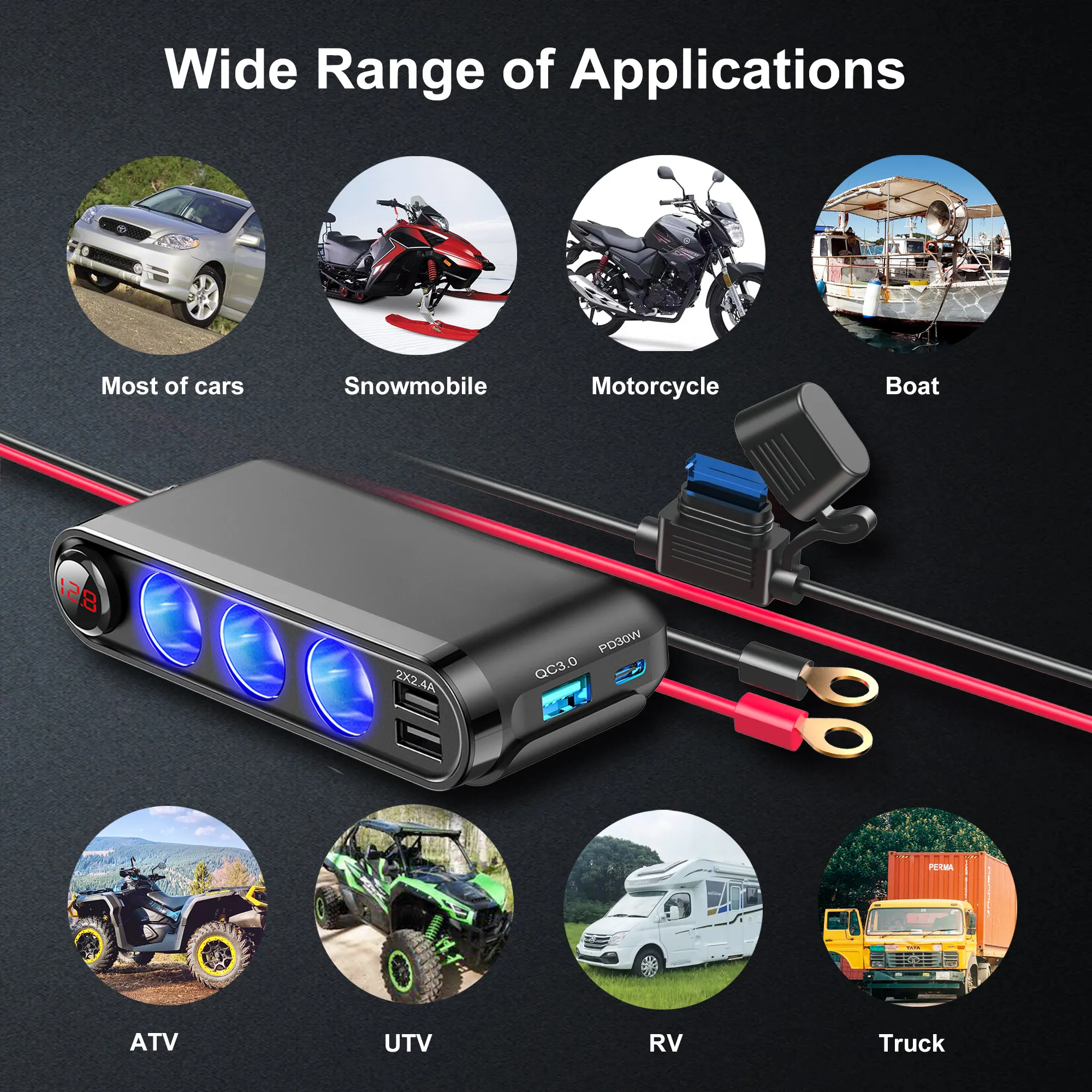 Hddf0eec0bb5e4f539aa8ebeea7c19608Y.webp AVX-AM03782 Dispozitiv Auto Premium 3in1, Splitter Bricheta, Incarcator USB/USB-C, Voltmetru Digital, alimentare 12V-24V