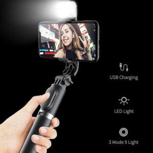 AVX-KX5688 Set 3in1, Selfie Stick cu Lampa LED si Trepied, conectare Bluetooth, alimentare USB