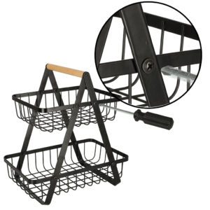 AVX-KX4682 Cos de fructe cu doua etaje, pliabil, lemn + metal, culoare neagra