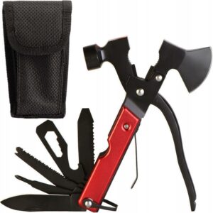 AVX-WT-MT-PRO-5 Unealta de supravietuire 17-in-1, model "Red Axe Multi-tool" pentru camping, calatorii, offroad, ATV, SSV, model AVX-WT-MT-PRO-5
