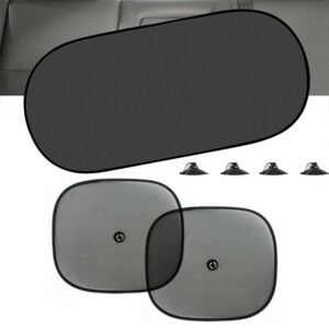Set Protectie Solara Auto format din 3 piese, parasolar luneta + 2 parasolare laterale, prindere cu ventuze