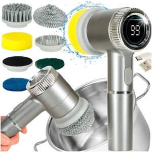 Perie electrica "5-in-1" cu 5 accesorii de curatare pentru baie, podea, rosturi faianta, piscina, cu afisaj cu LED si incarcare USB