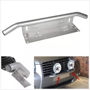 Bullbar din aluminiu cu suport numar si proiectoare pentru vehicule offroad, culoare Argintiu
